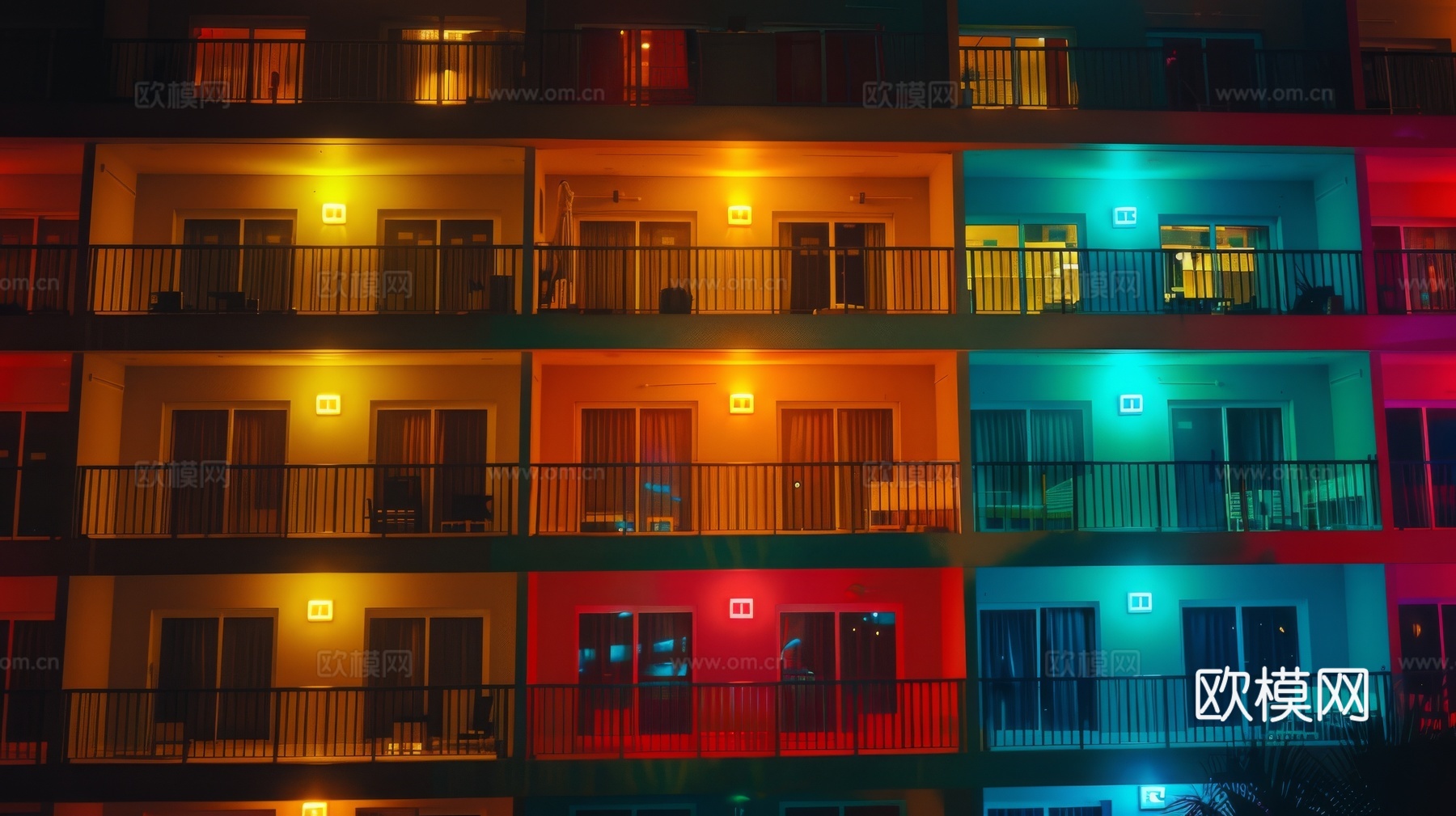 夜晚窗景建筑外立面玻璃幕墙