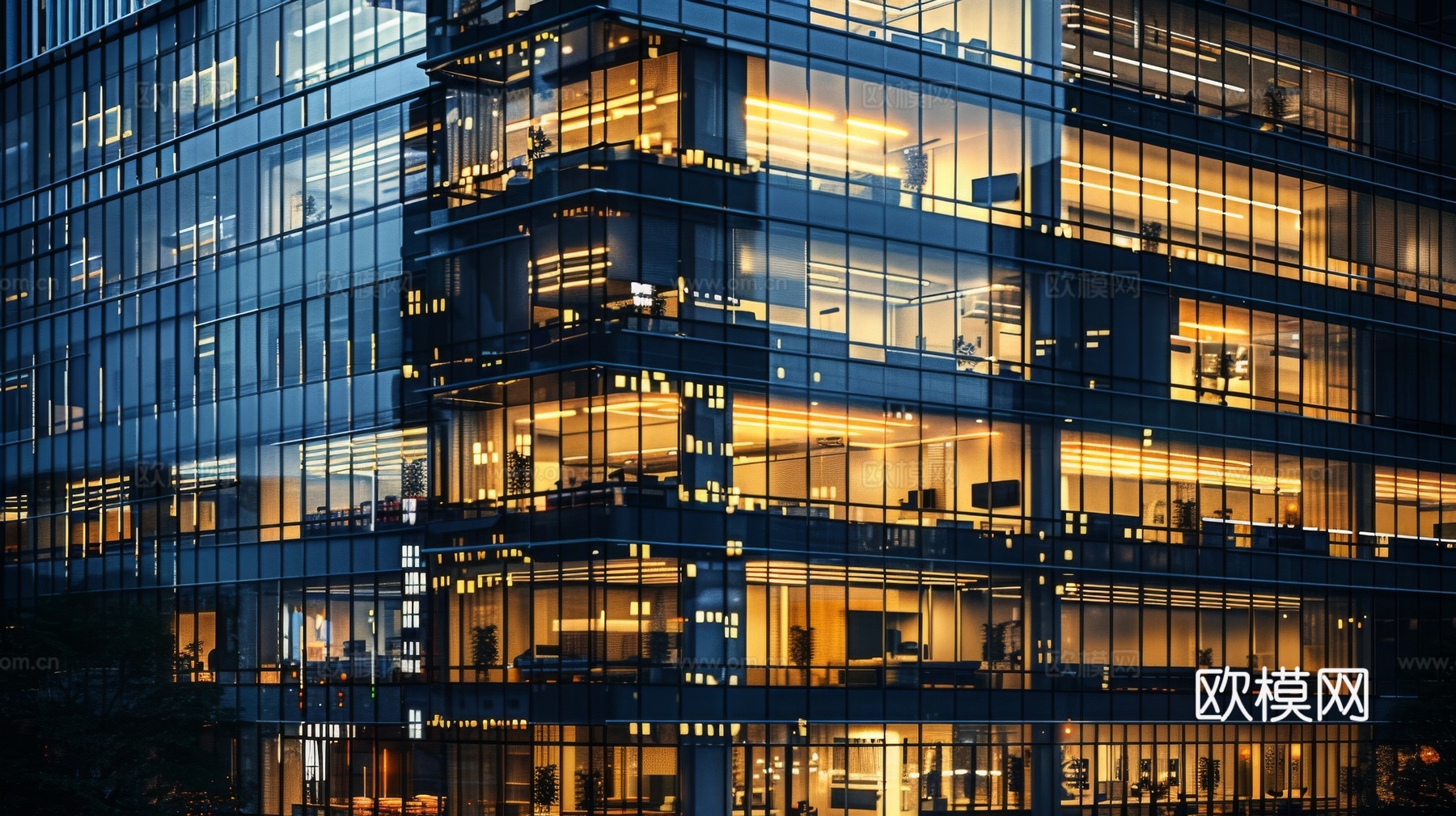 夜晚窗景建筑外立面玻璃幕墙