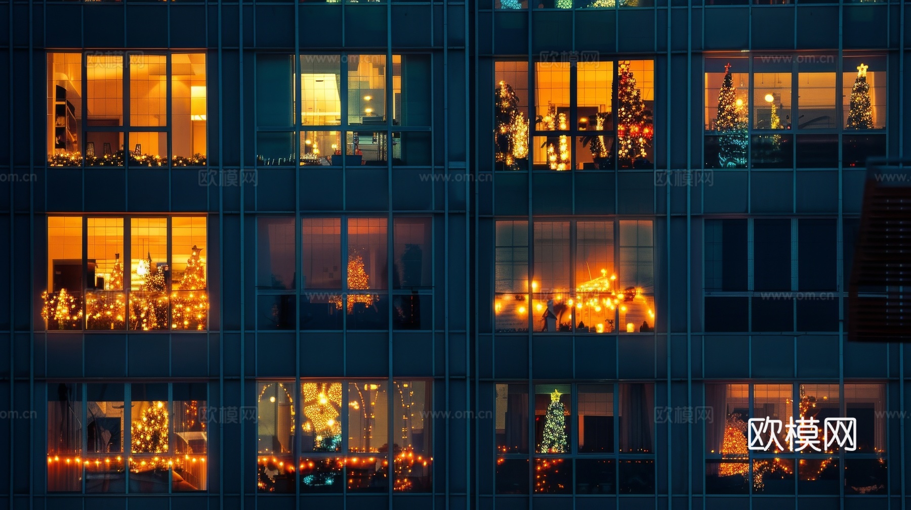 夜晚窗景建筑外立面玻璃幕墙