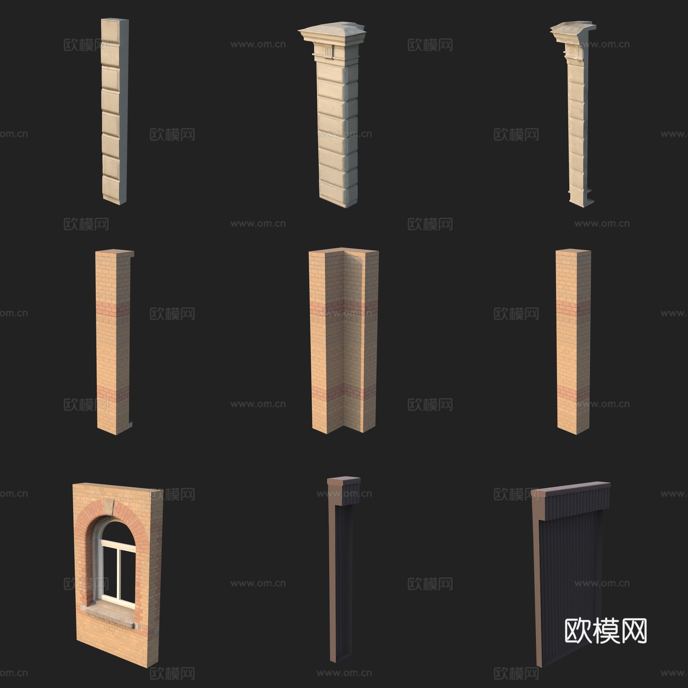 建筑构件柱子窗户墙面3d模型