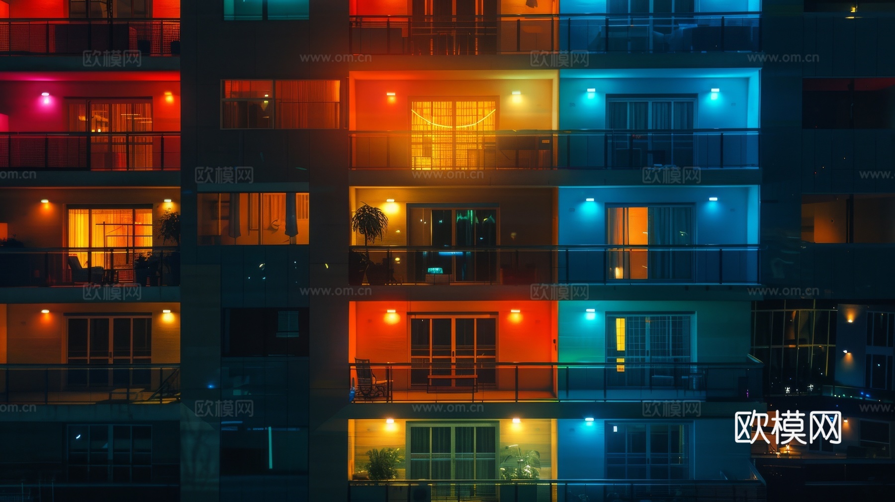 夜晚窗景建筑外立面玻璃幕墙