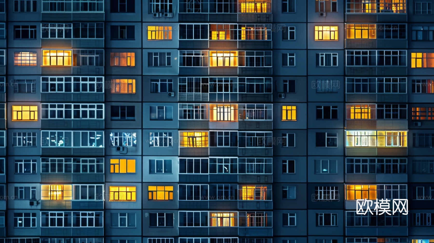 夜晚窗景建筑外立面玻璃幕墙