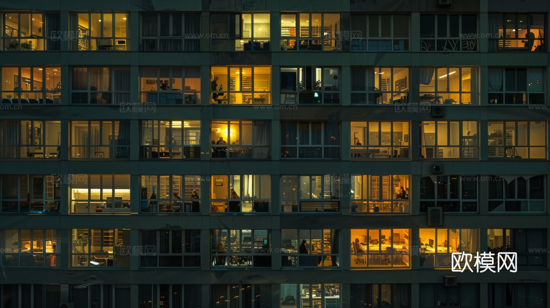 夜晚窗景建筑外立面玻璃幕墙