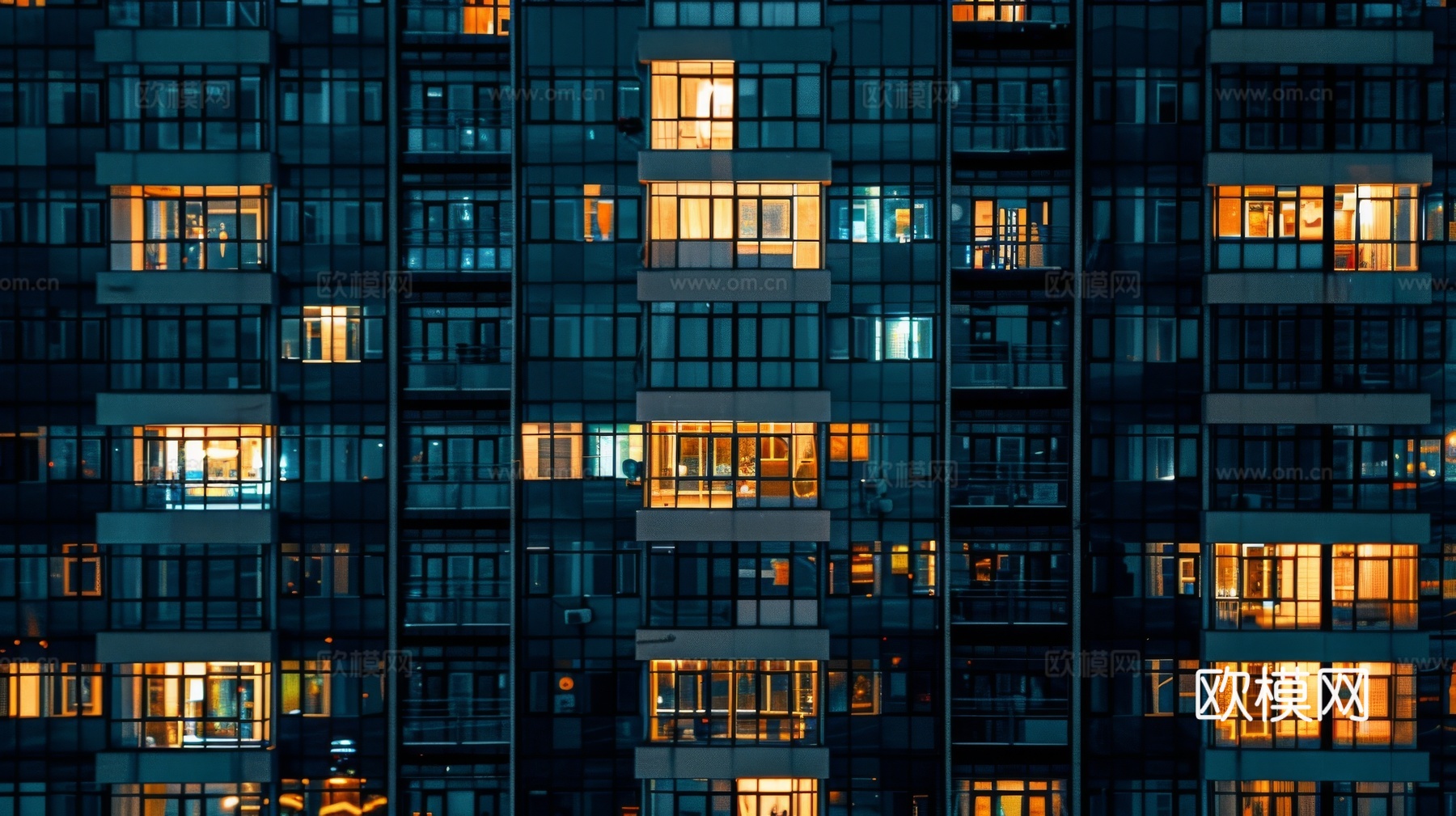夜晚窗景建筑外立面玻璃幕墙