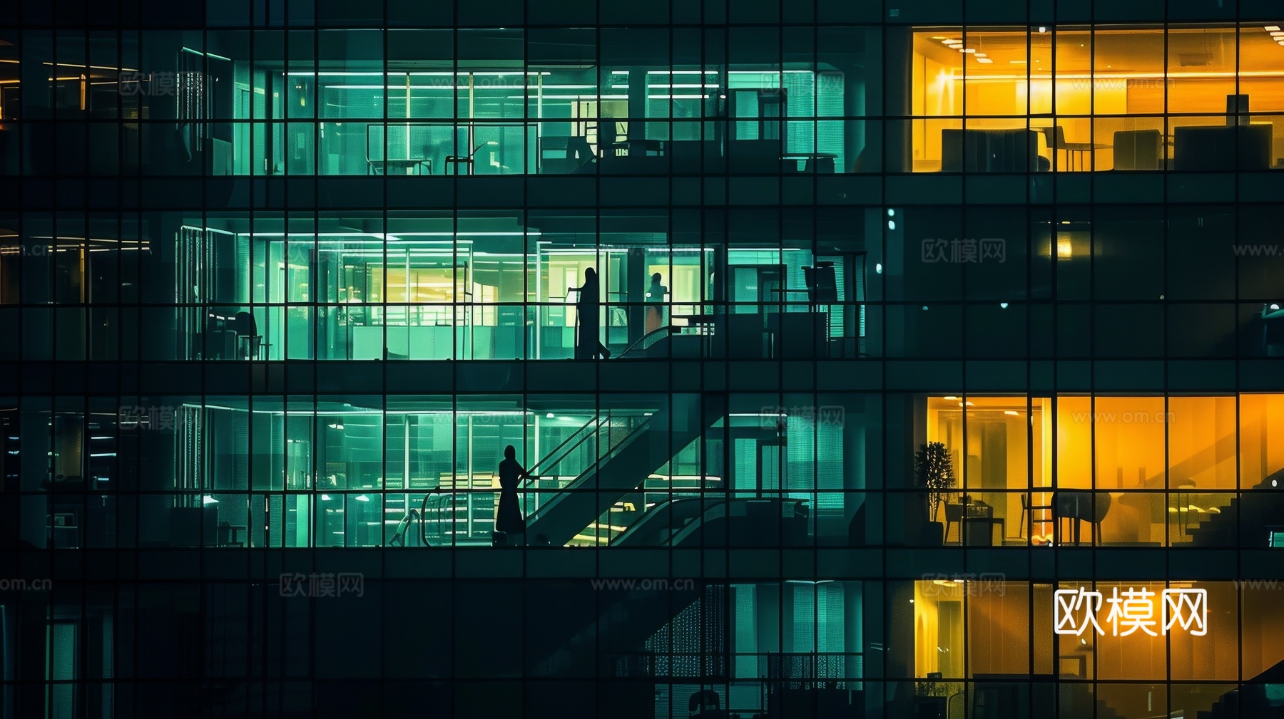 夜晚窗景建筑外立面玻璃幕墙