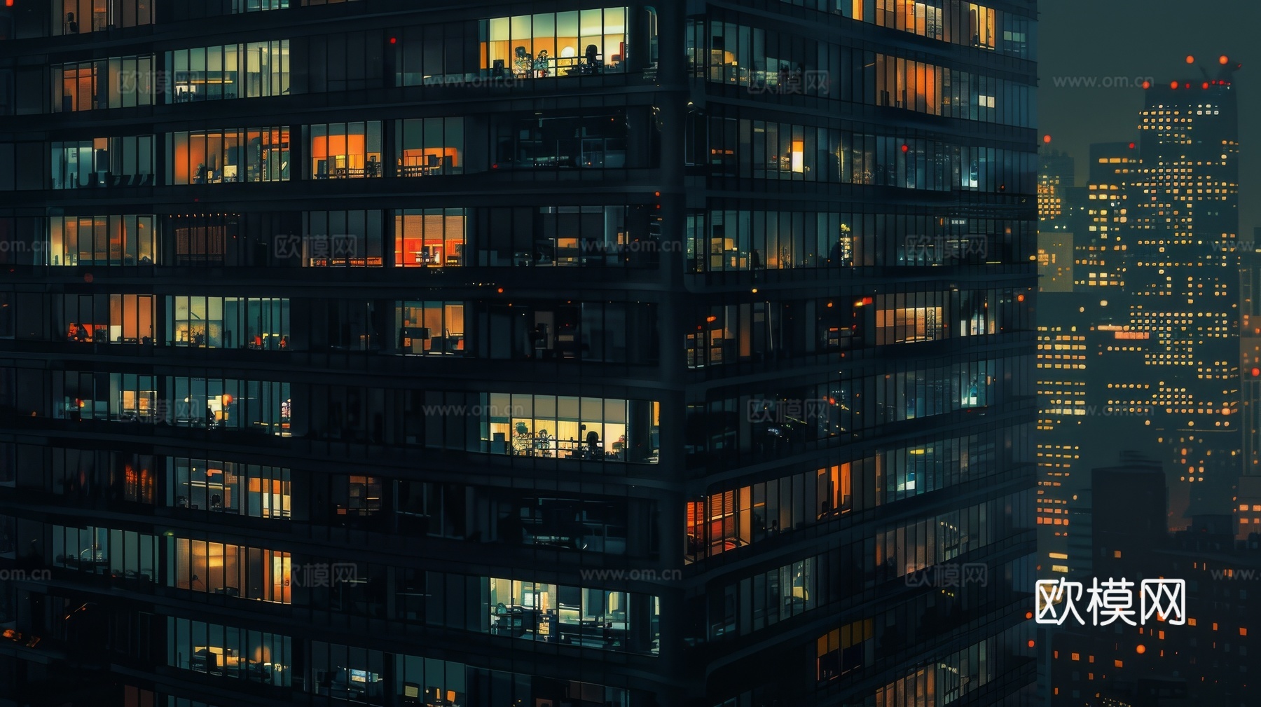 夜晚窗景建筑外立面玻璃幕墙