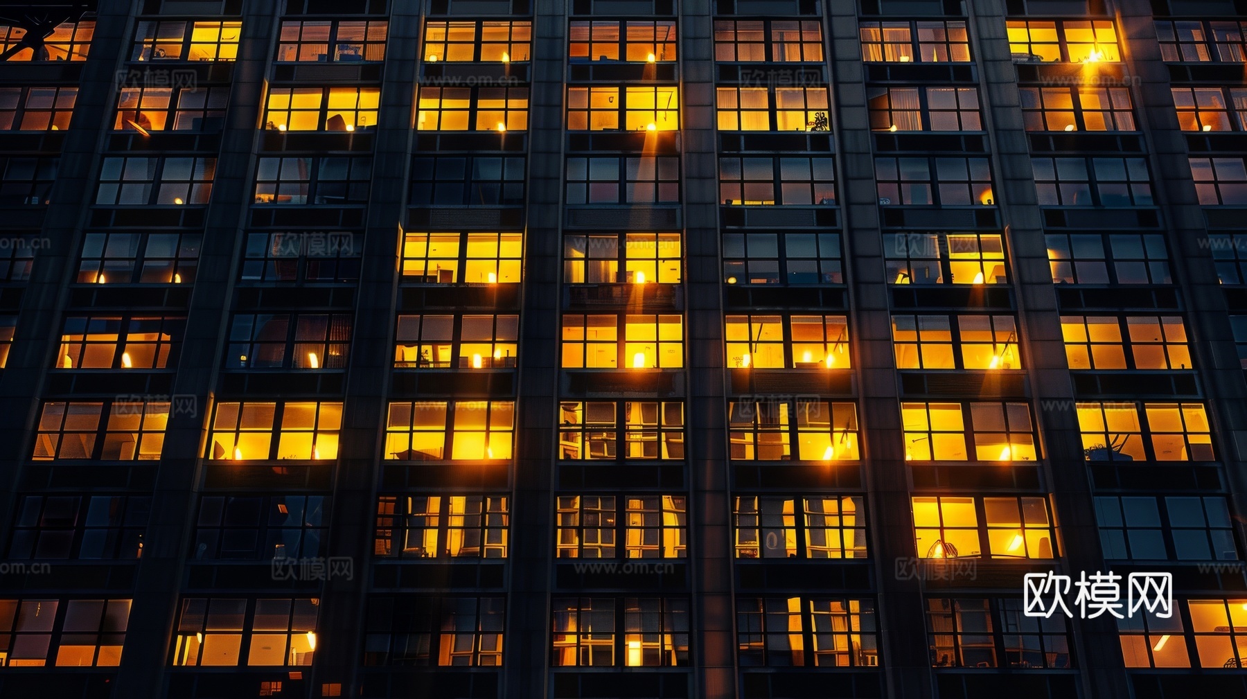 夜晚窗景建筑外立面玻璃幕墙