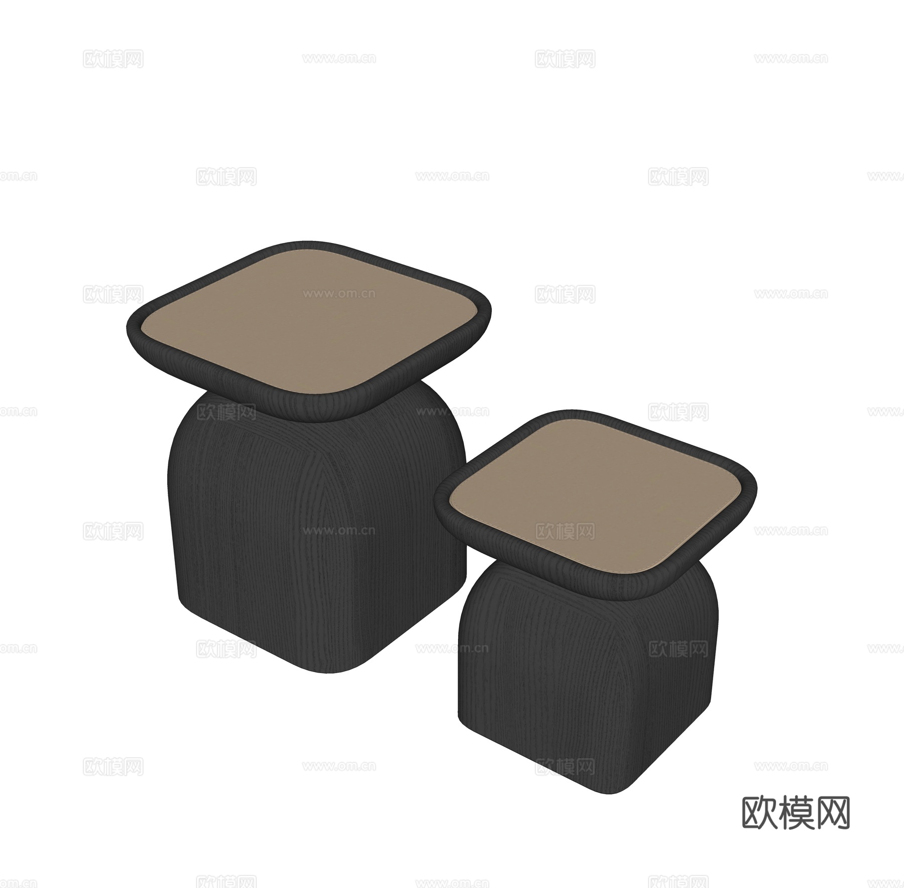 中古风圆几 角几 沙发凳su模型