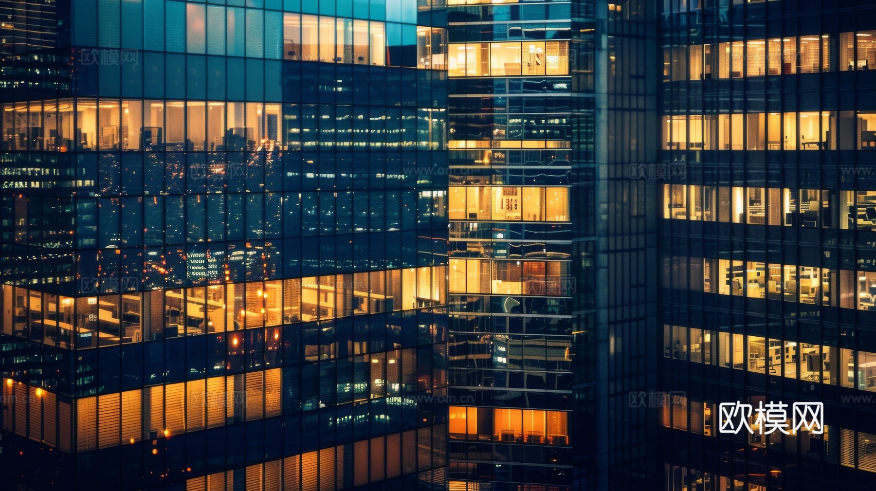 夜晚窗景建筑外立面玻璃幕墙下载（渲染图3）