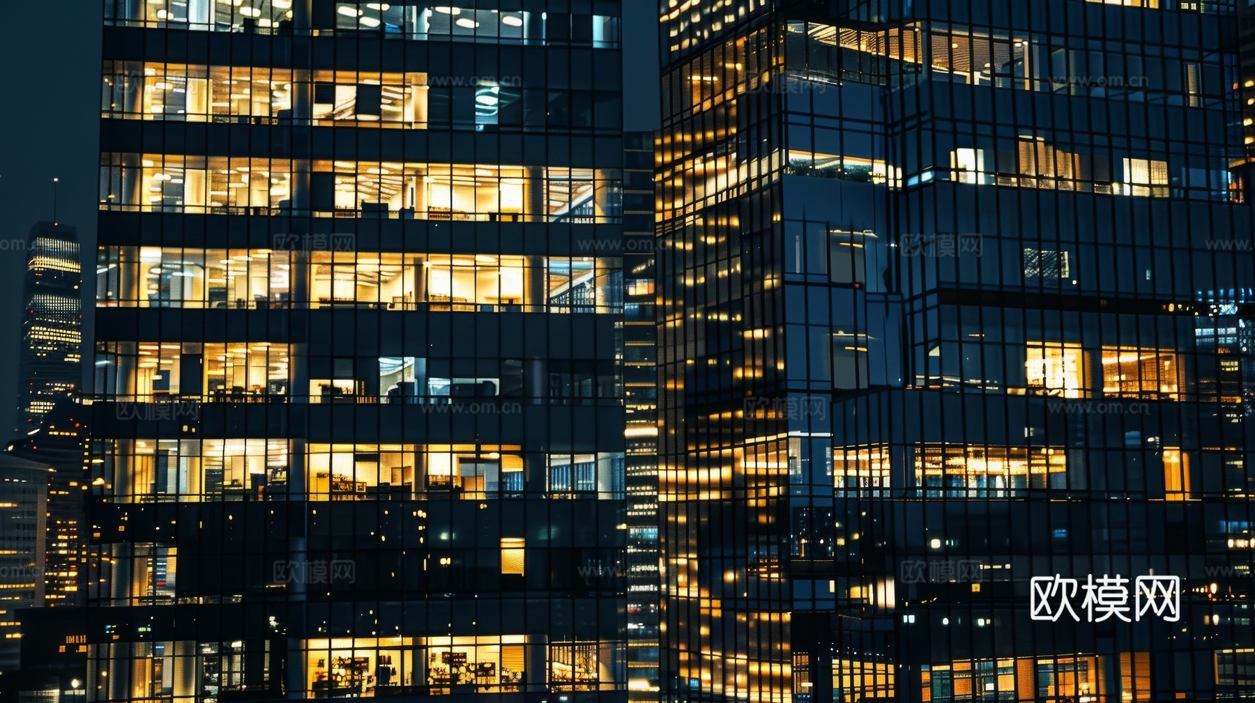 夜晚窗景建筑外立面玻璃幕墙