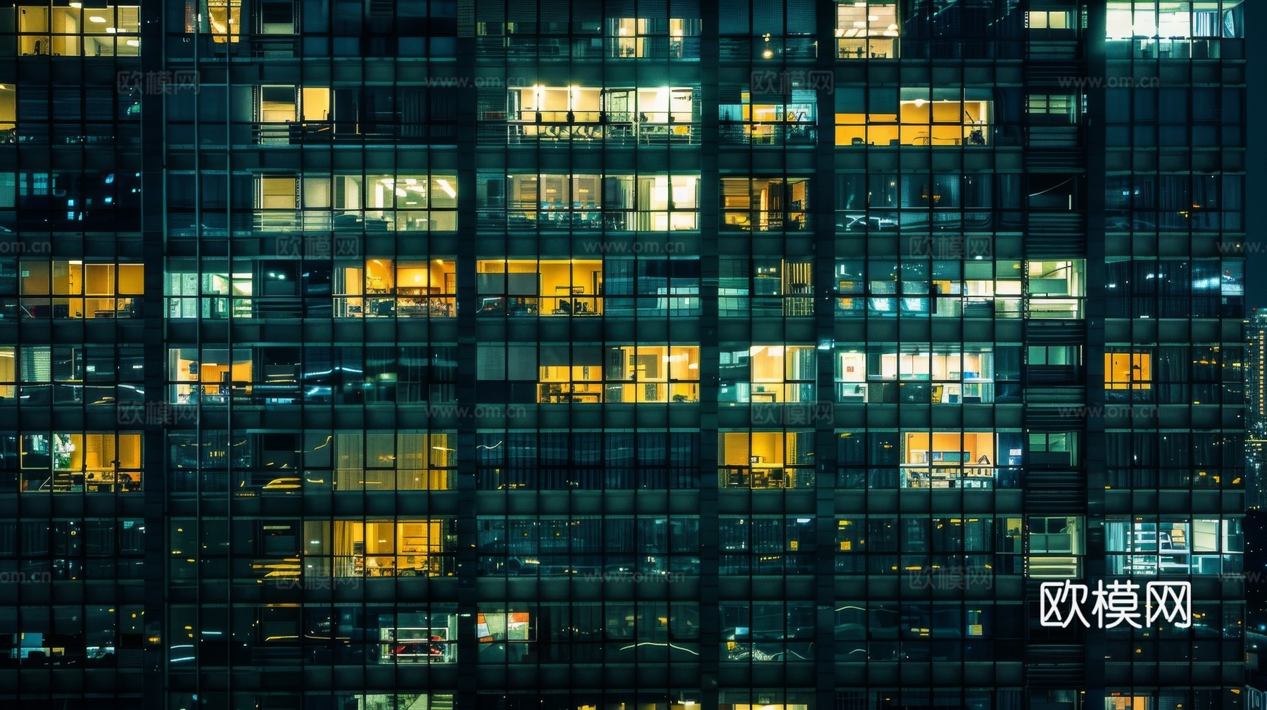 夜晚窗景建筑外立面玻璃幕墙