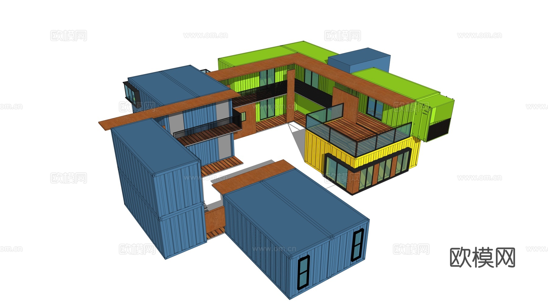 集装箱建筑 集装箱休息驿站 临时建筑 集装箱活动场地su模型