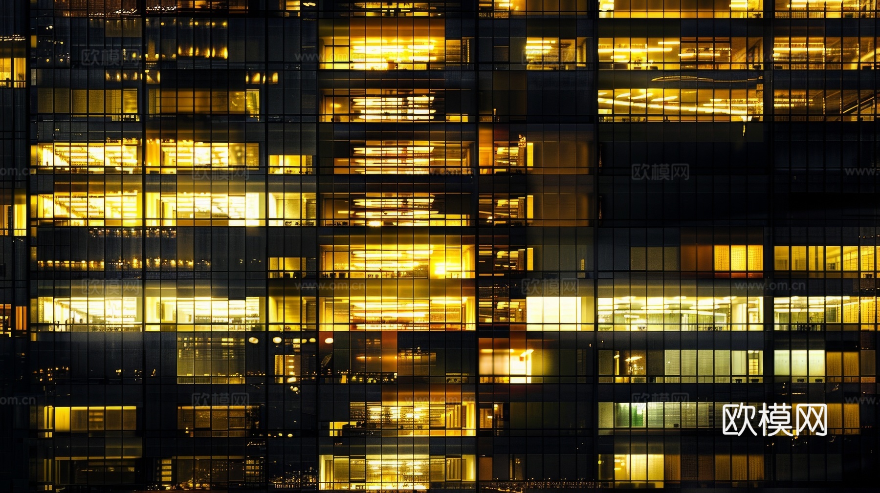 夜晚窗景建筑外立面玻璃幕墙