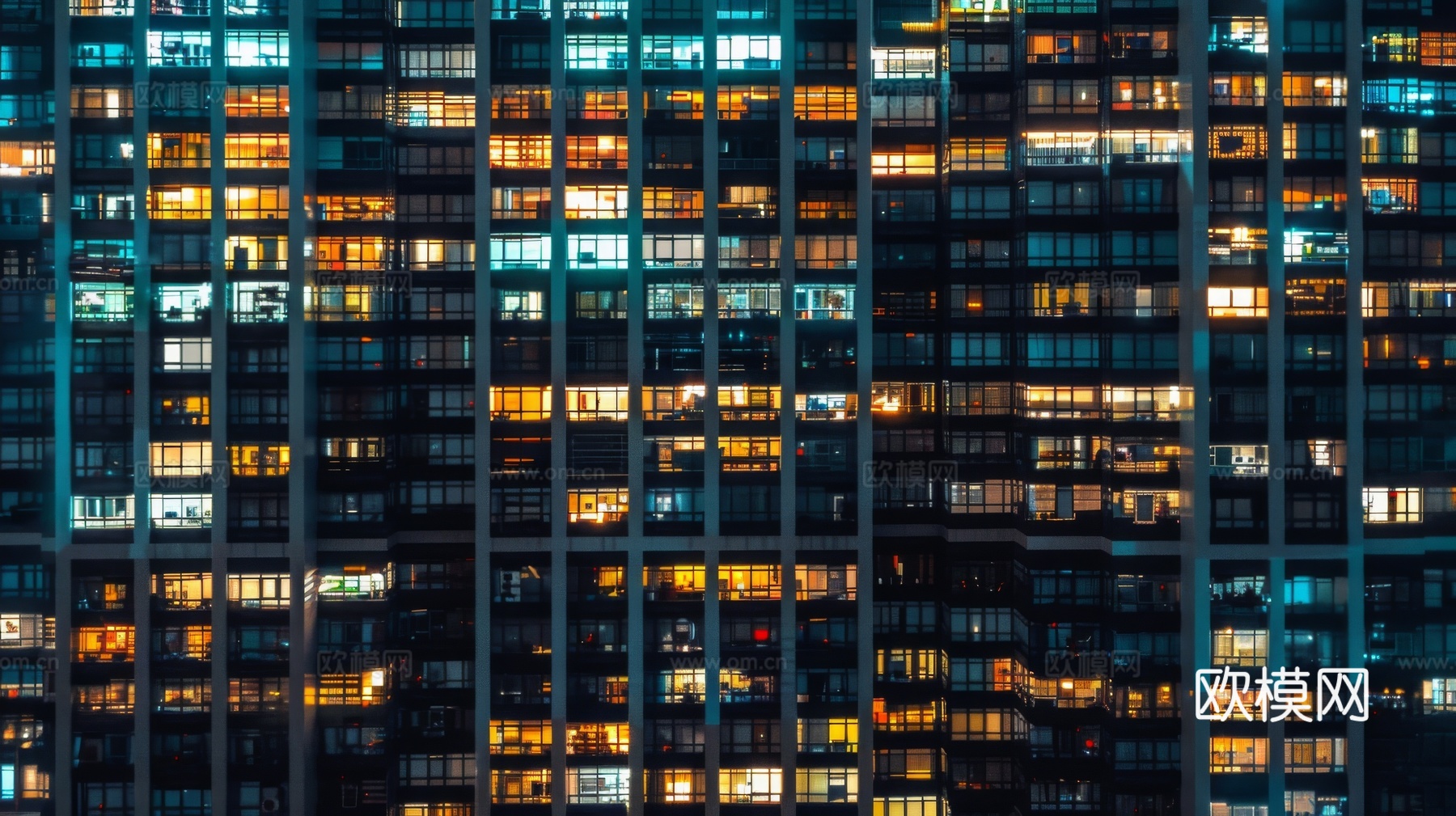 夜晚窗景建筑外立面玻璃幕墙