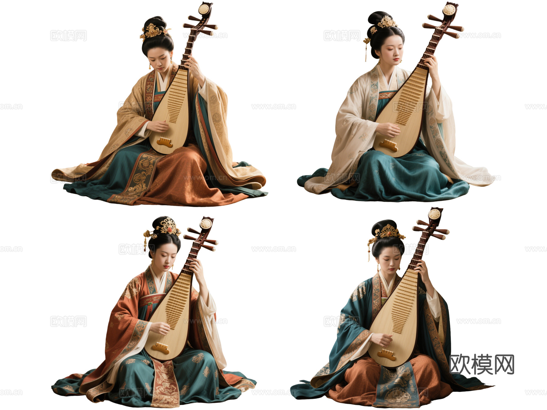 PS免抠古装女子 宫廷乐师 古装乐师 古装弹琵琶 影视剧角色