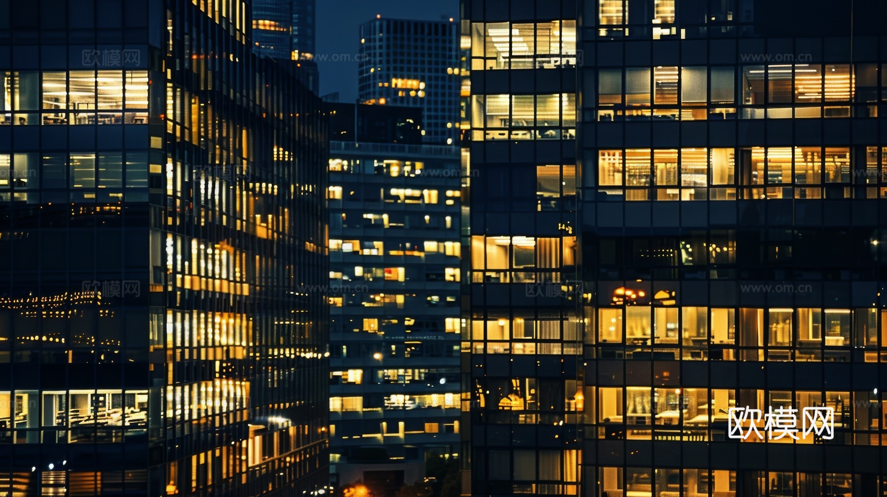 夜晚窗景建筑外立面玻璃幕墙