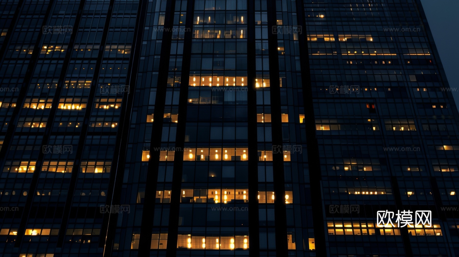夜晚窗景建筑外立面玻璃幕墙