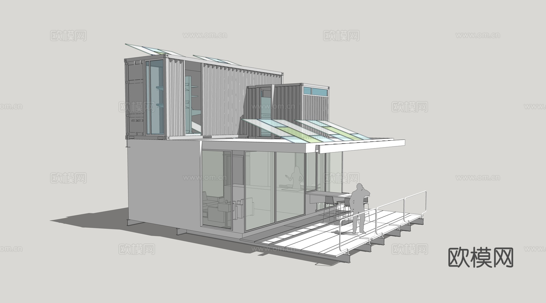 集装箱建筑 集装箱休息驿站 临时建筑 集装箱活动场地su模型