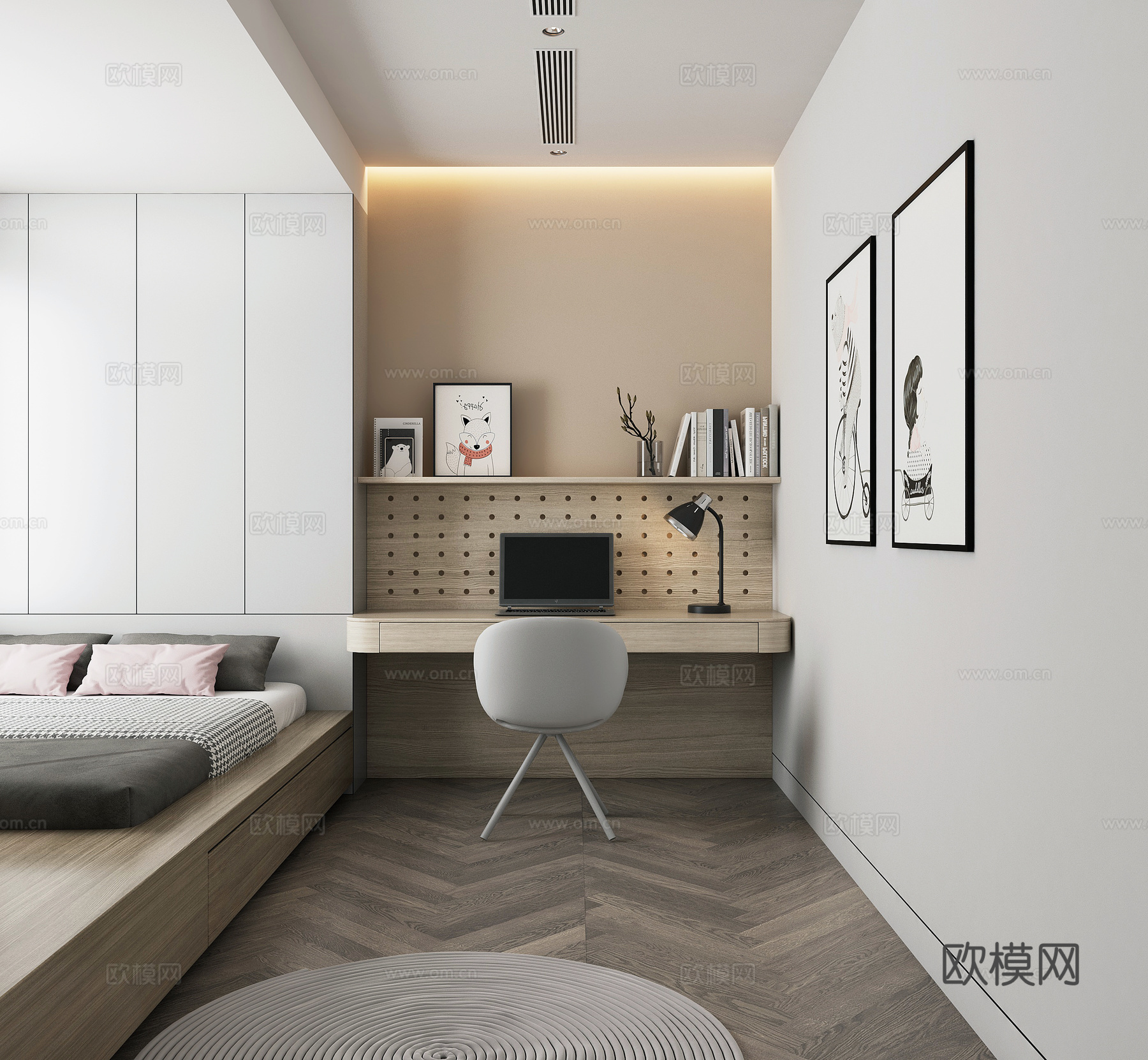 现代儿童榻榻米卧室3d模型