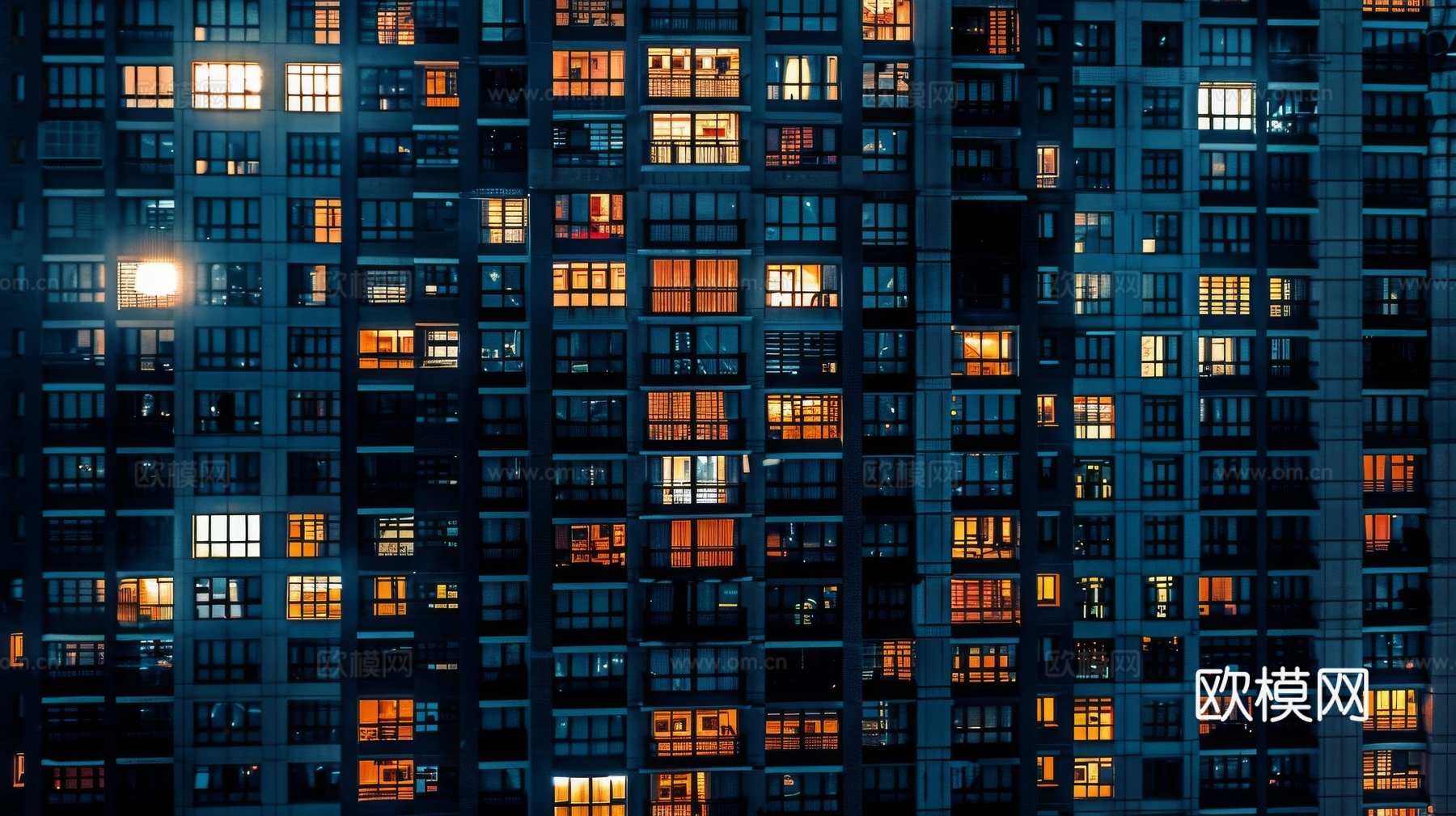 夜晚窗景建筑外立面玻璃幕墙