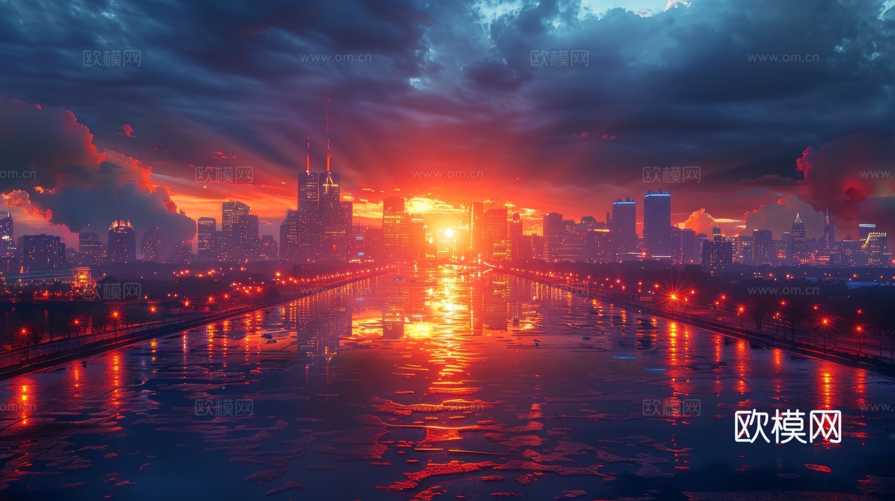 傍晚城市建筑都市风景下载（渲染图6）