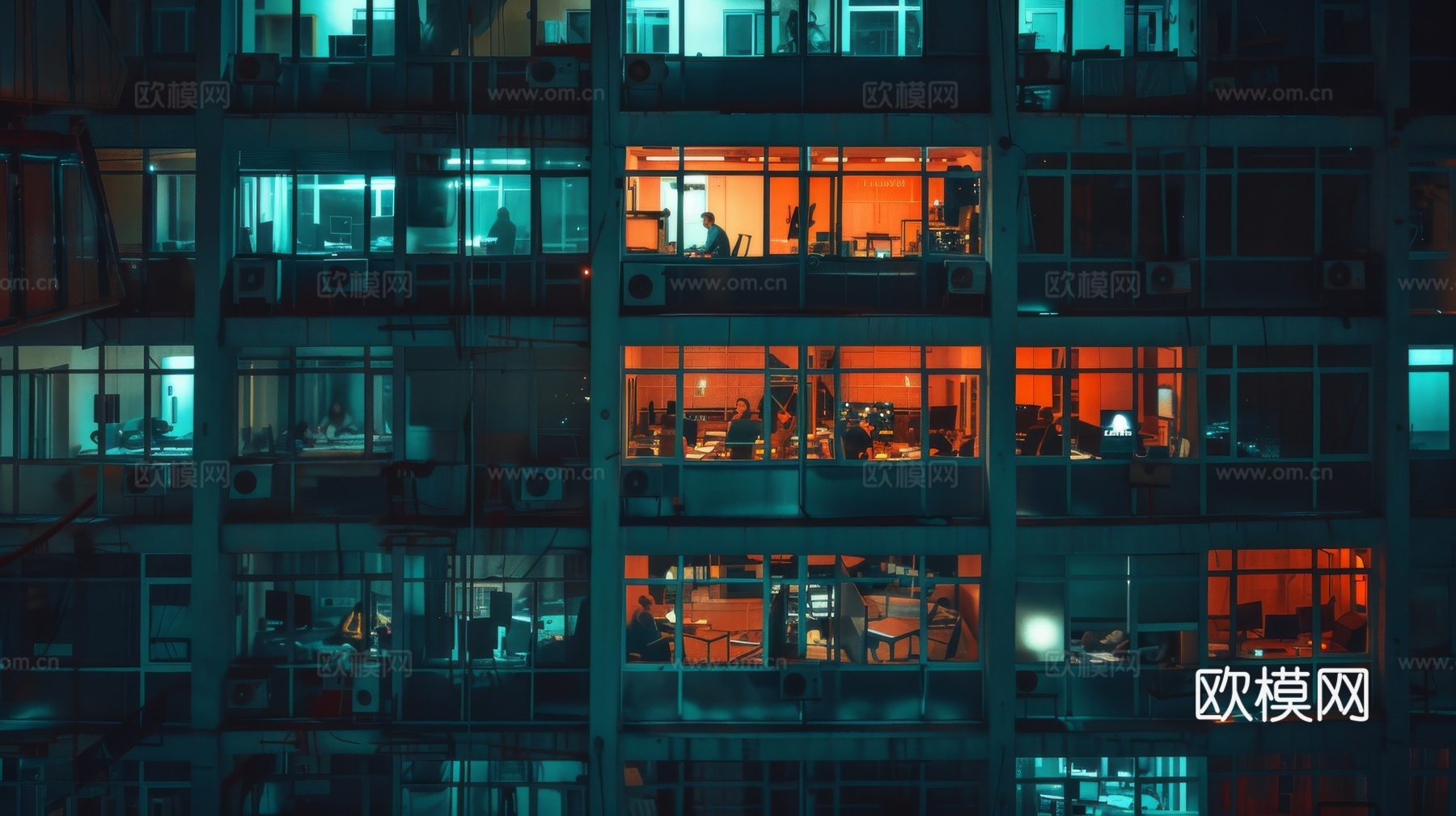 夜晚窗景建筑外立面玻璃幕墙