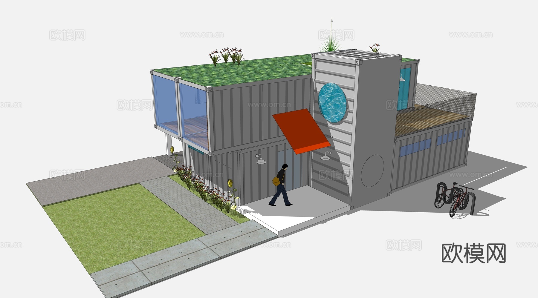集装箱建筑 集装箱休息驿站su模型