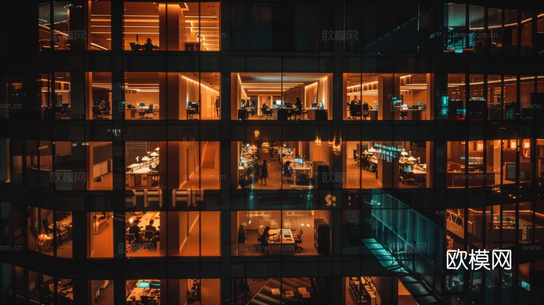 夜晚窗景建筑外立面玻璃幕墙