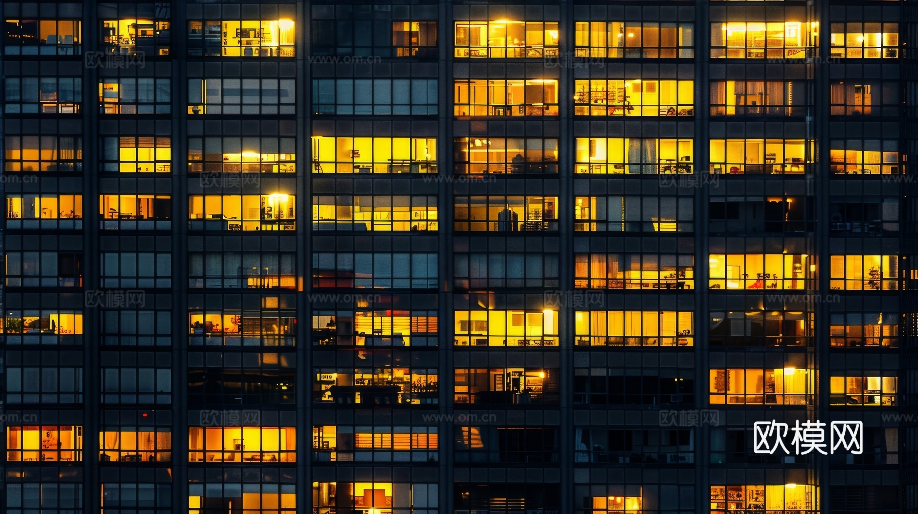 夜晚窗景建筑外立面玻璃幕墙