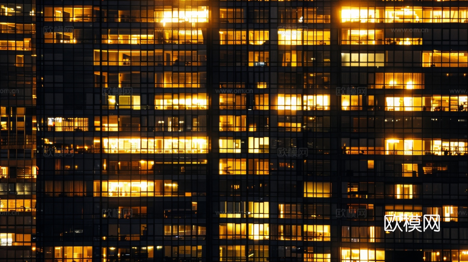 夜晚窗景建筑外立面玻璃幕墙