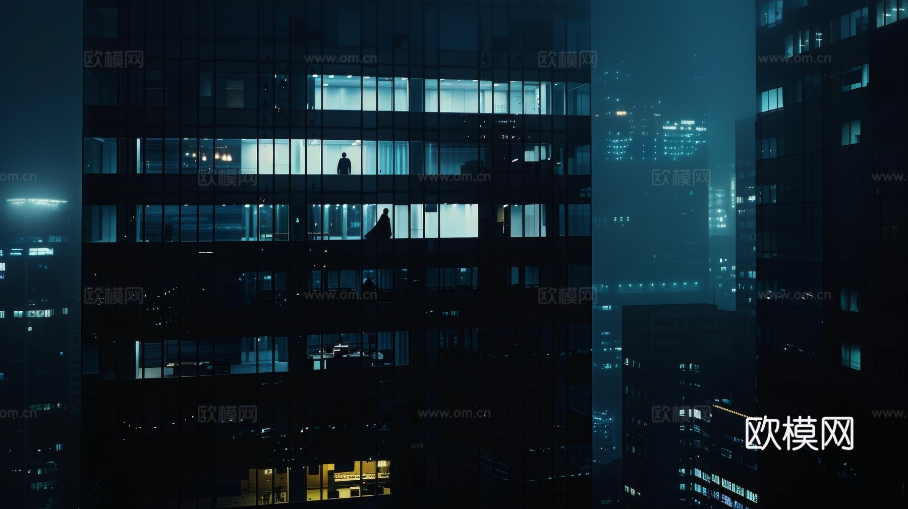 夜晚窗景建筑外立面玻璃幕墙