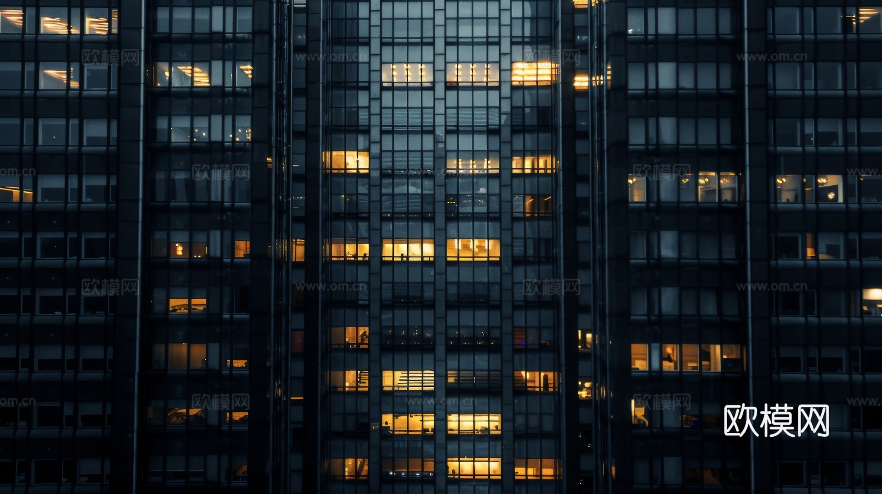 夜晚窗景建筑外立面玻璃幕墙