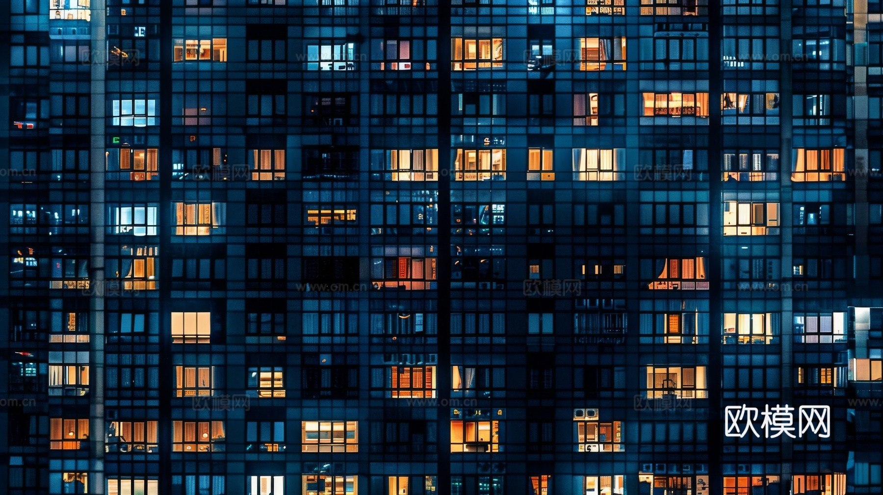 夜晚窗景建筑外立面玻璃幕墙