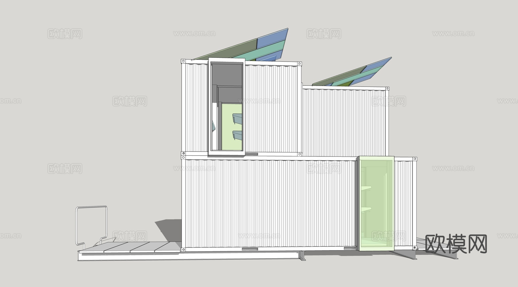集装箱建筑 集装箱休息驿站 临时建筑su模型