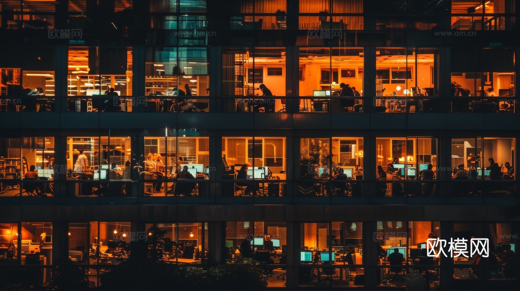 夜晚窗景建筑外立面玻璃幕墙