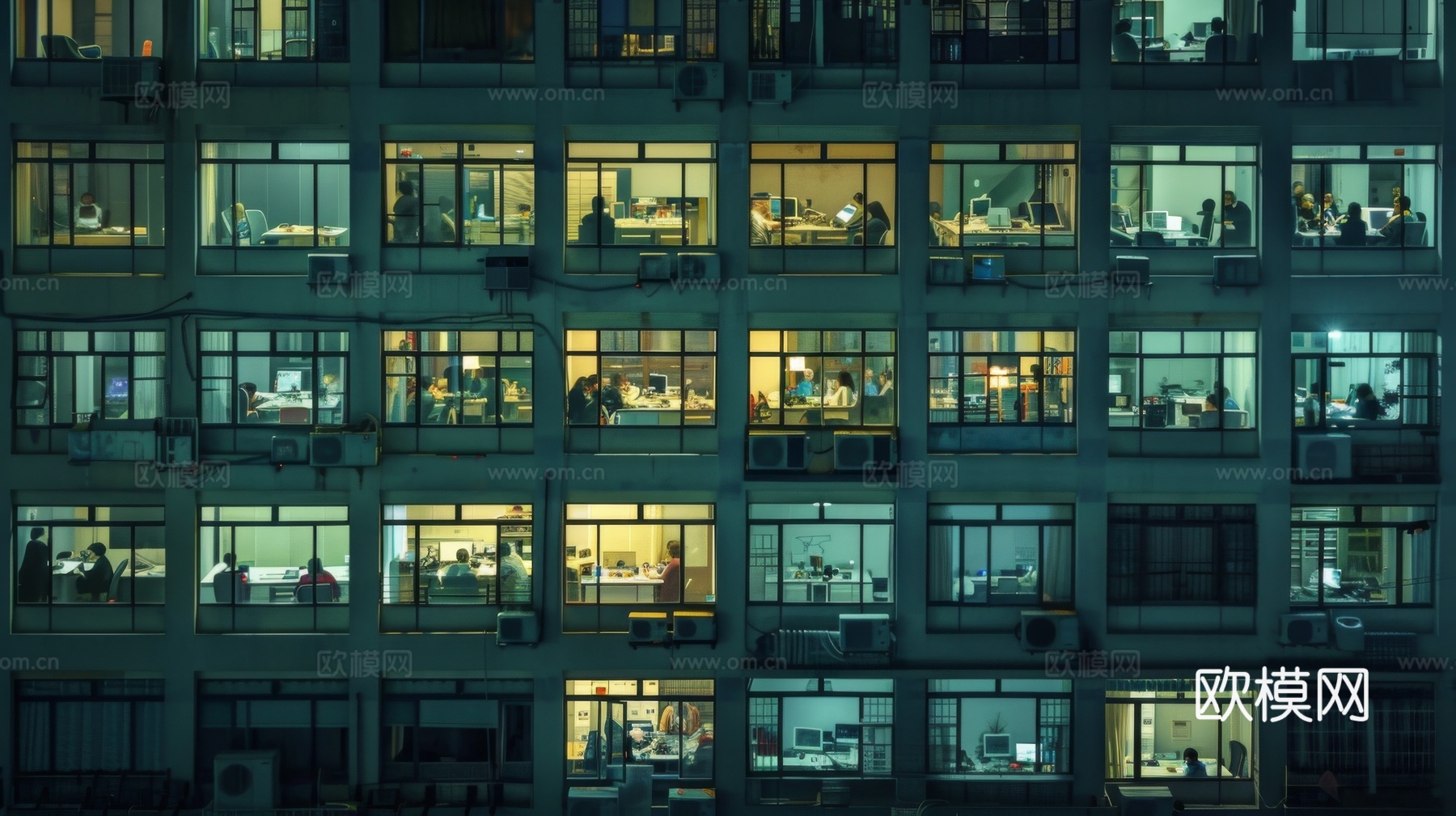 夜晚窗景建筑外立面玻璃幕墙