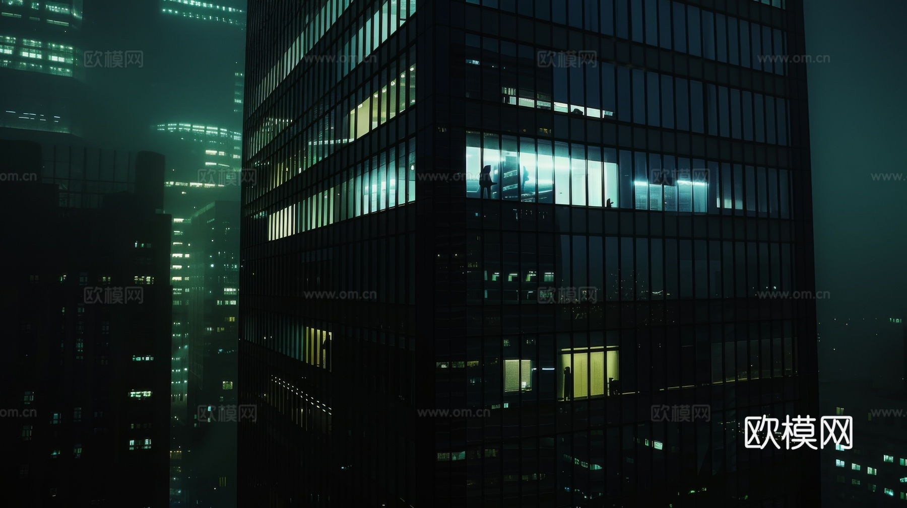 夜晚窗景建筑外立面玻璃幕墙