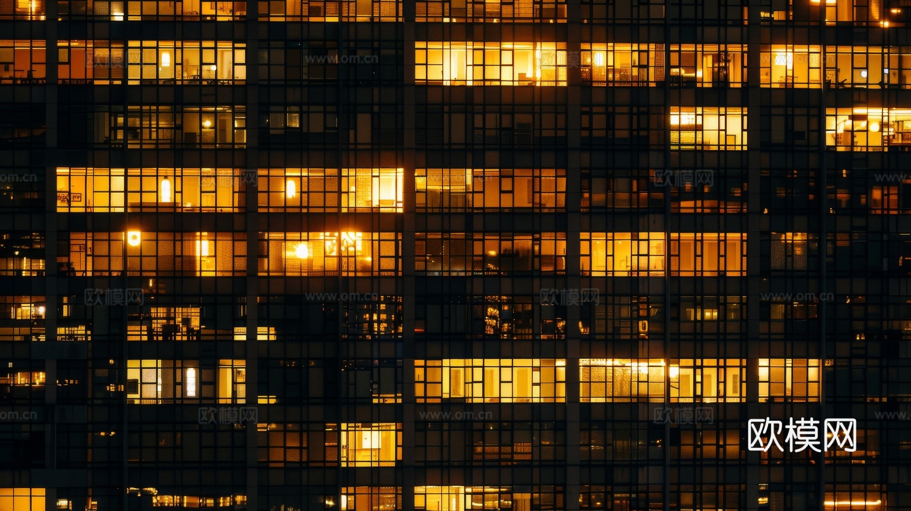 夜晚窗景建筑外立面玻璃幕墙