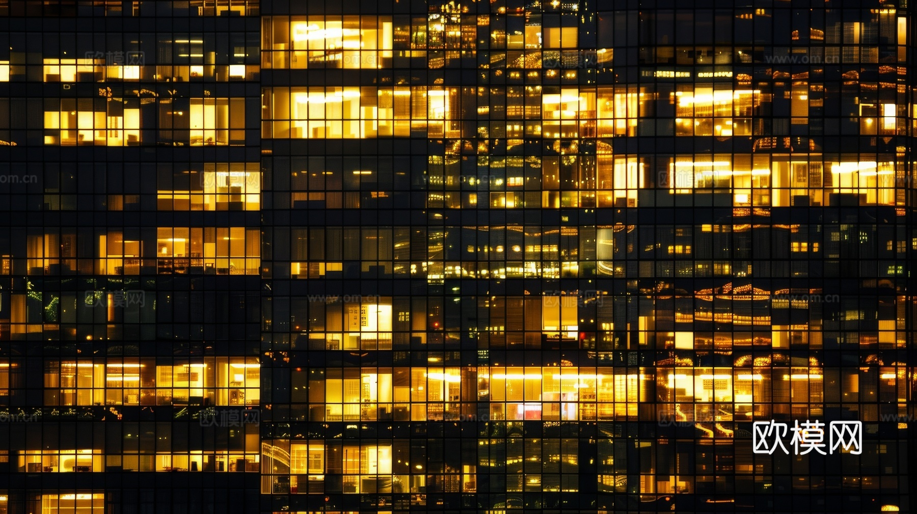 夜晚窗景建筑外立面玻璃幕墙
