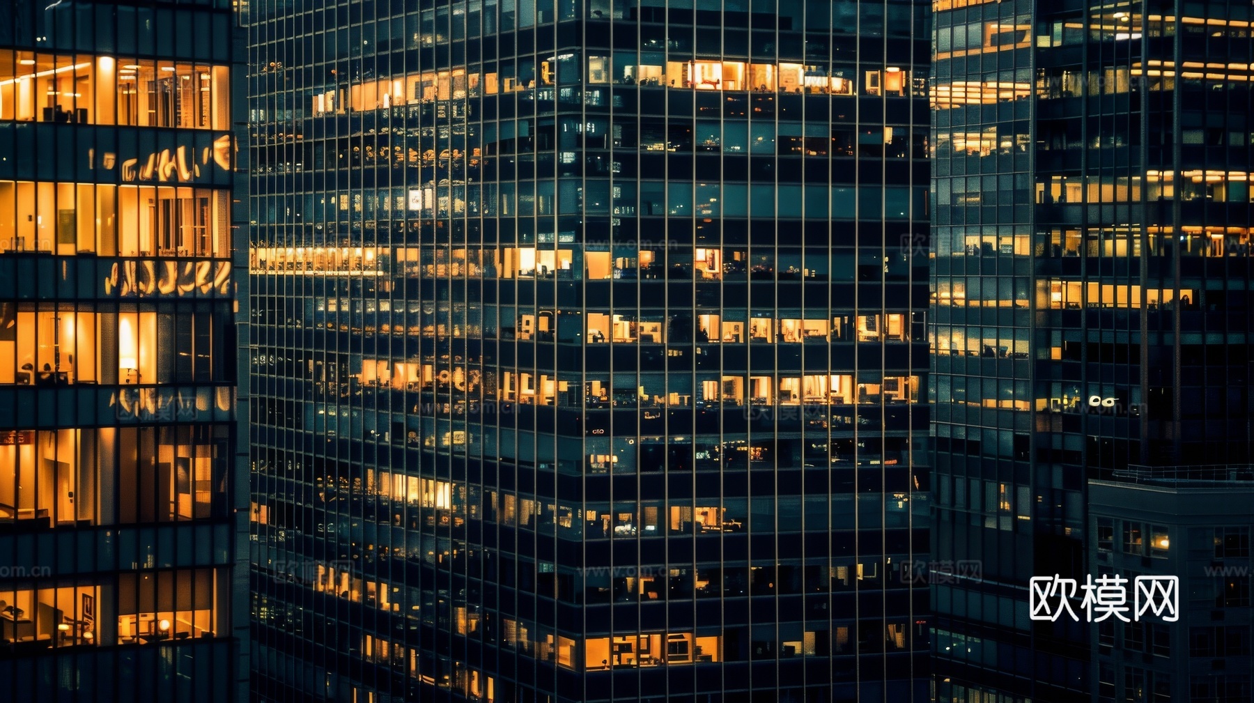 夜晚窗景建筑外立面玻璃幕墙