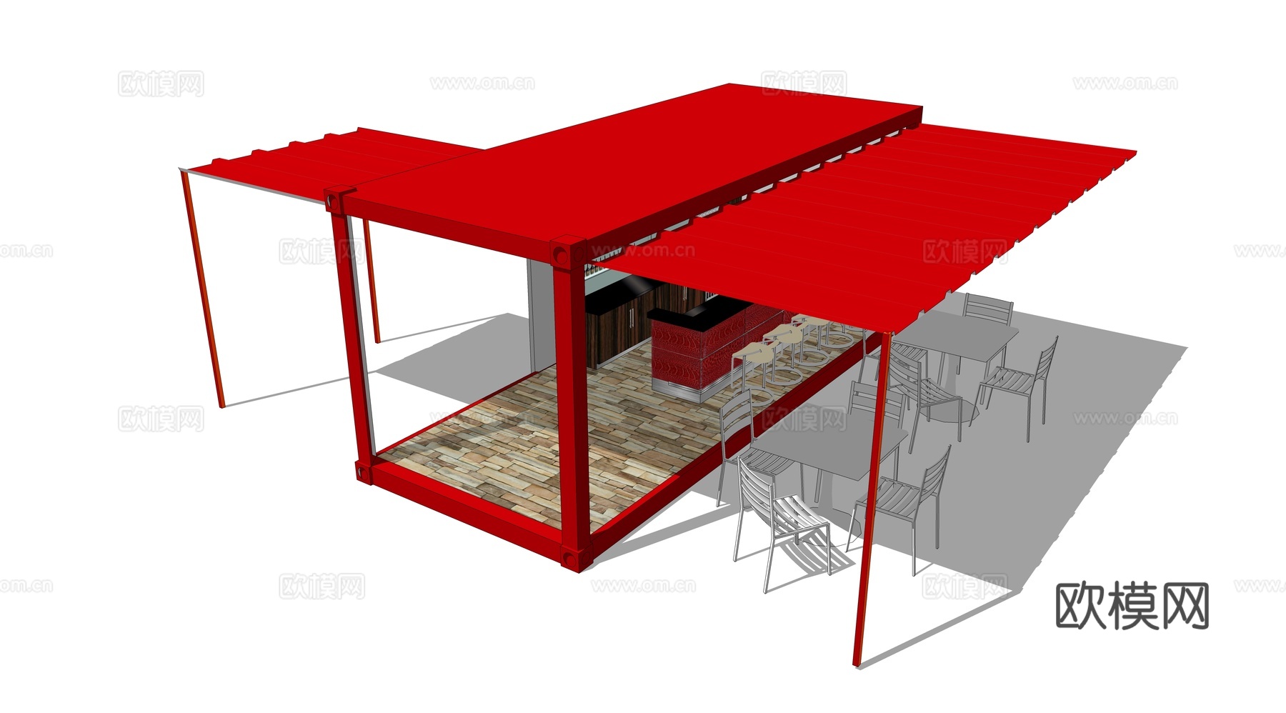 集装箱建筑 集装箱休息驿站 临时建筑 集装箱亭子su模型