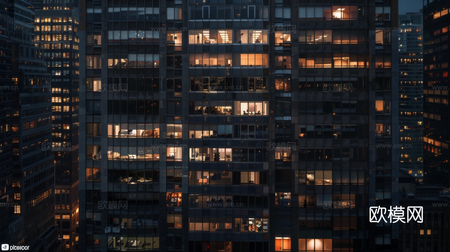 夜晚窗景建筑外立面玻璃幕墙