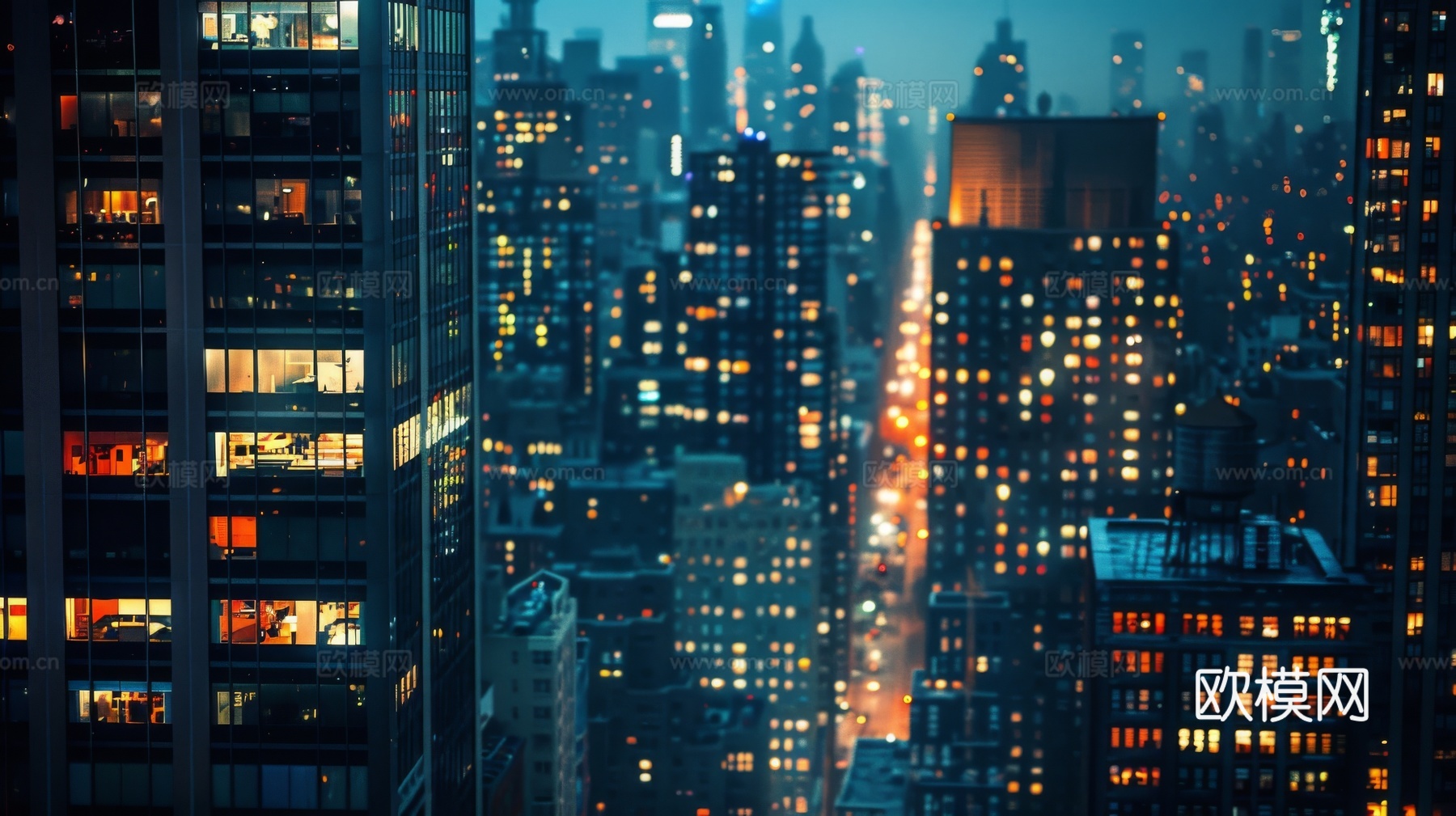 夜晚窗景建筑外立面玻璃幕墙