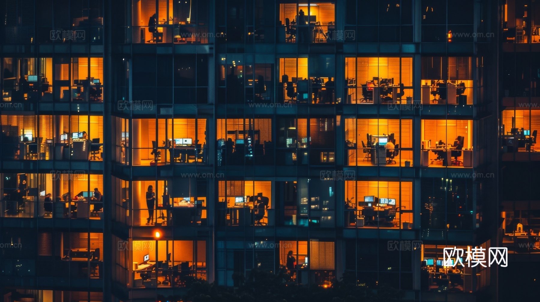 夜晚窗景建筑外立面玻璃幕墙