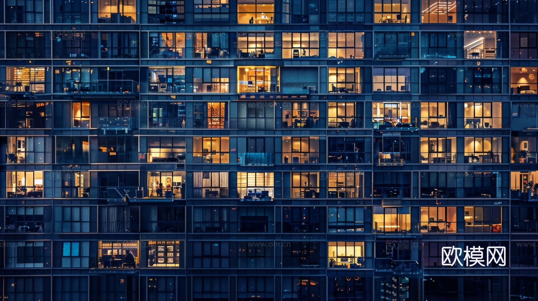 夜晚窗景建筑外立面玻璃幕墙