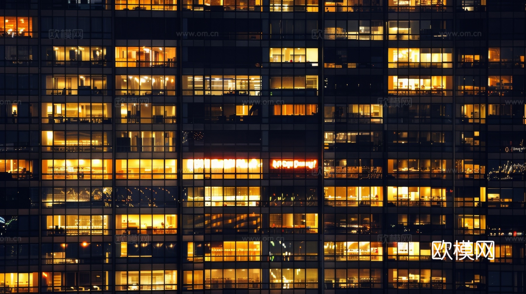 夜晚窗景建筑外立面玻璃幕墙