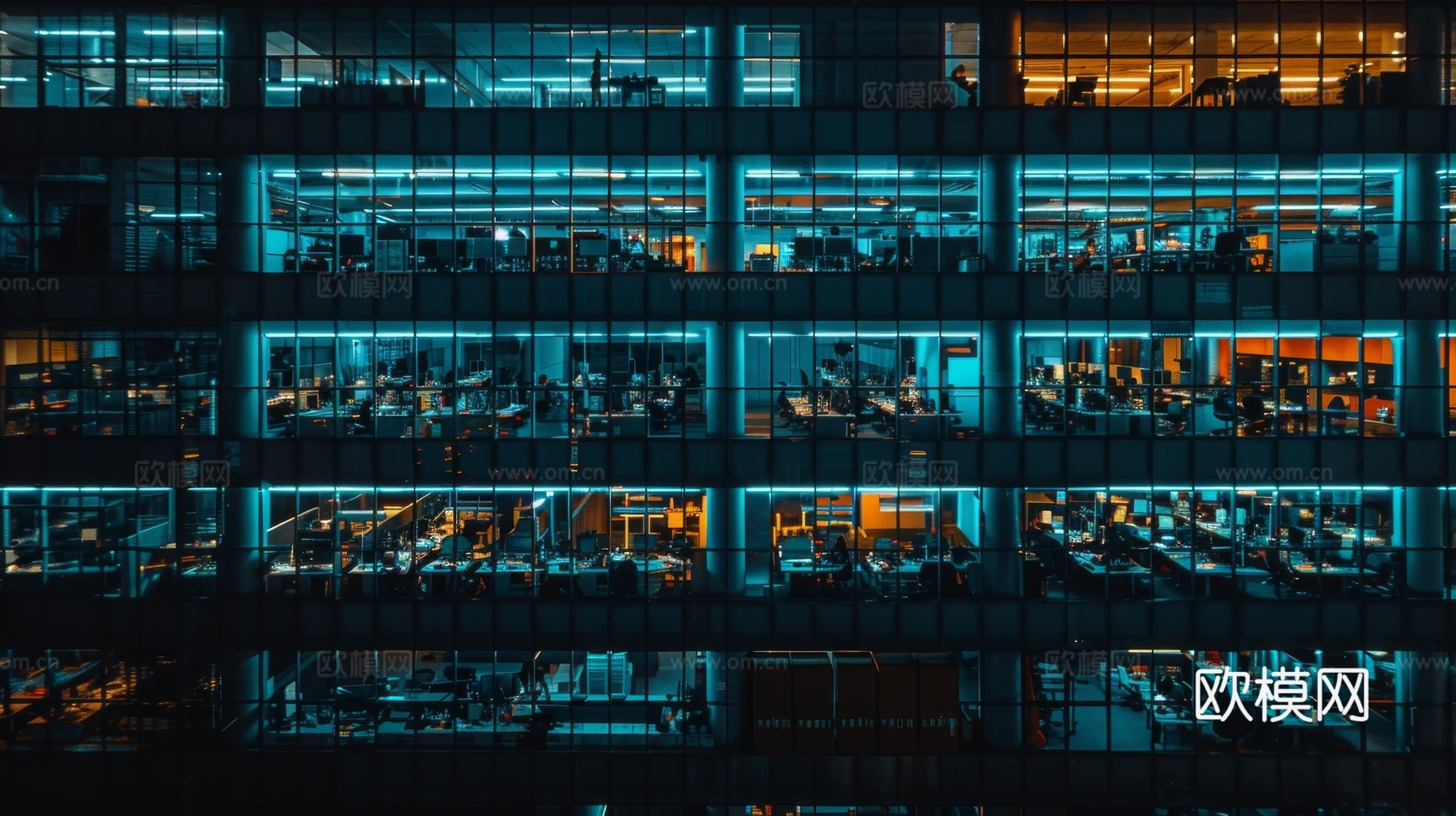 夜晚窗景建筑外立面玻璃幕墙
