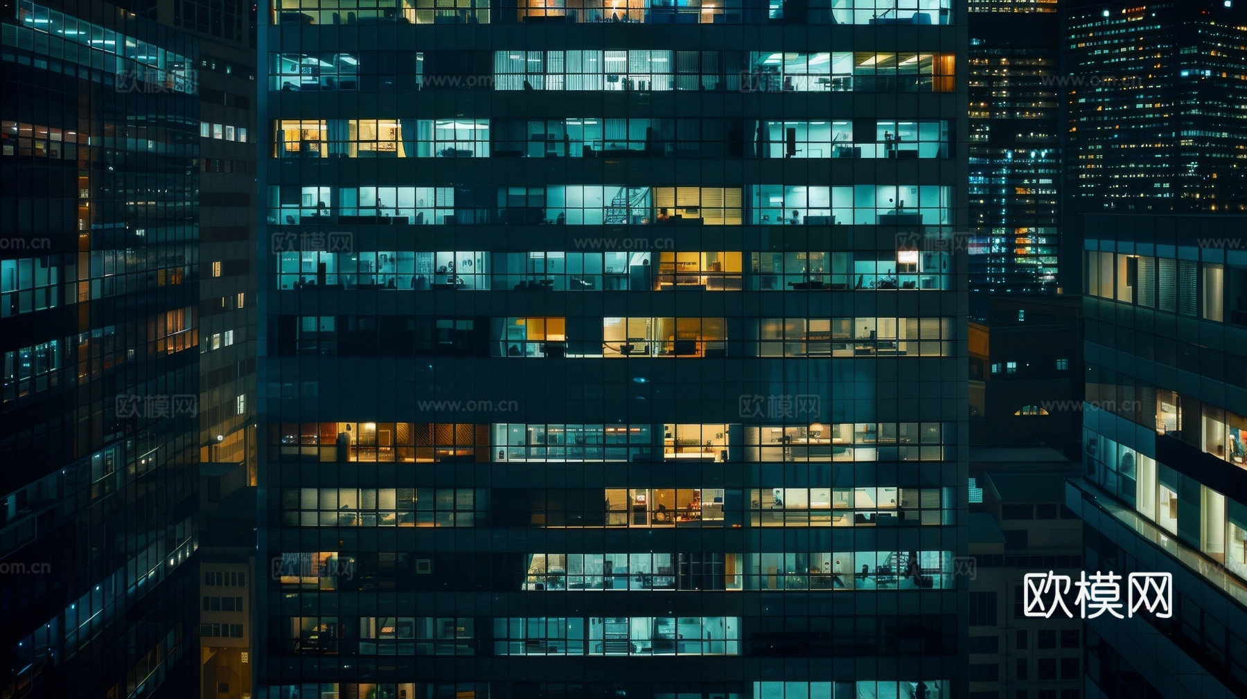 夜晚窗景建筑外立面玻璃幕墙