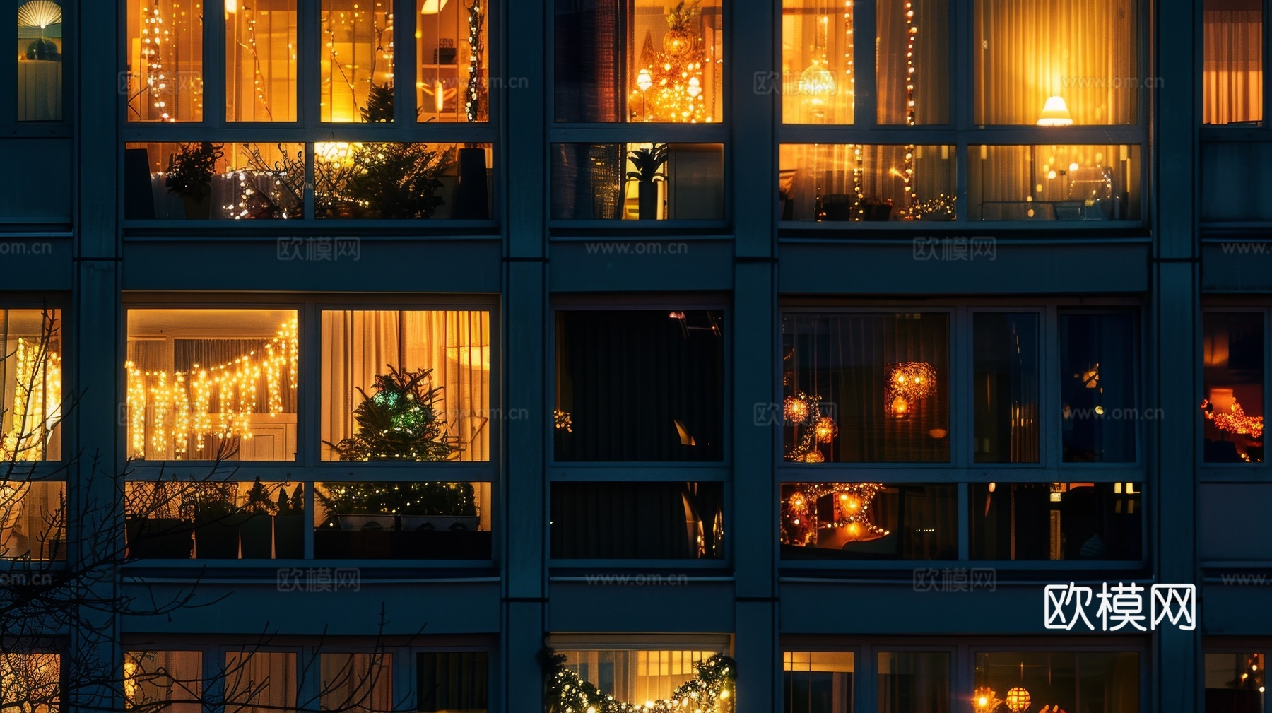 夜晚窗景建筑外立面玻璃幕墙