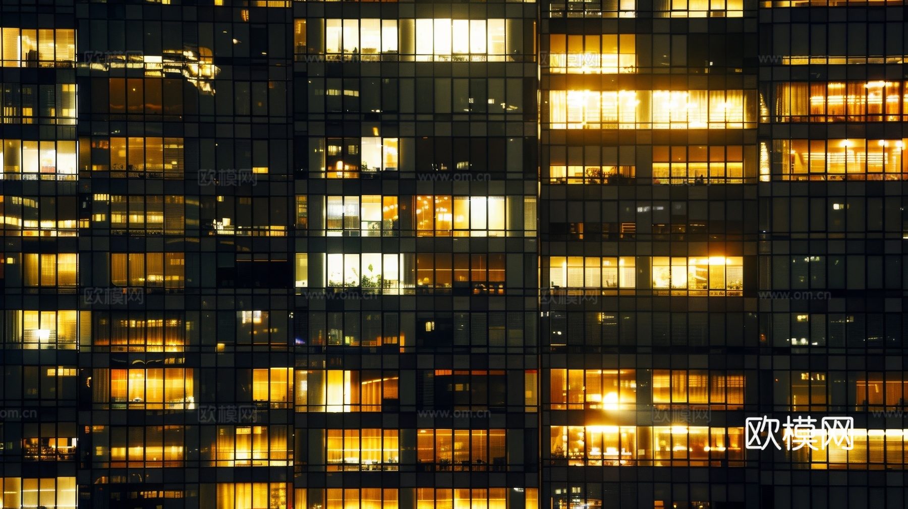 夜晚窗景建筑外立面玻璃幕墙